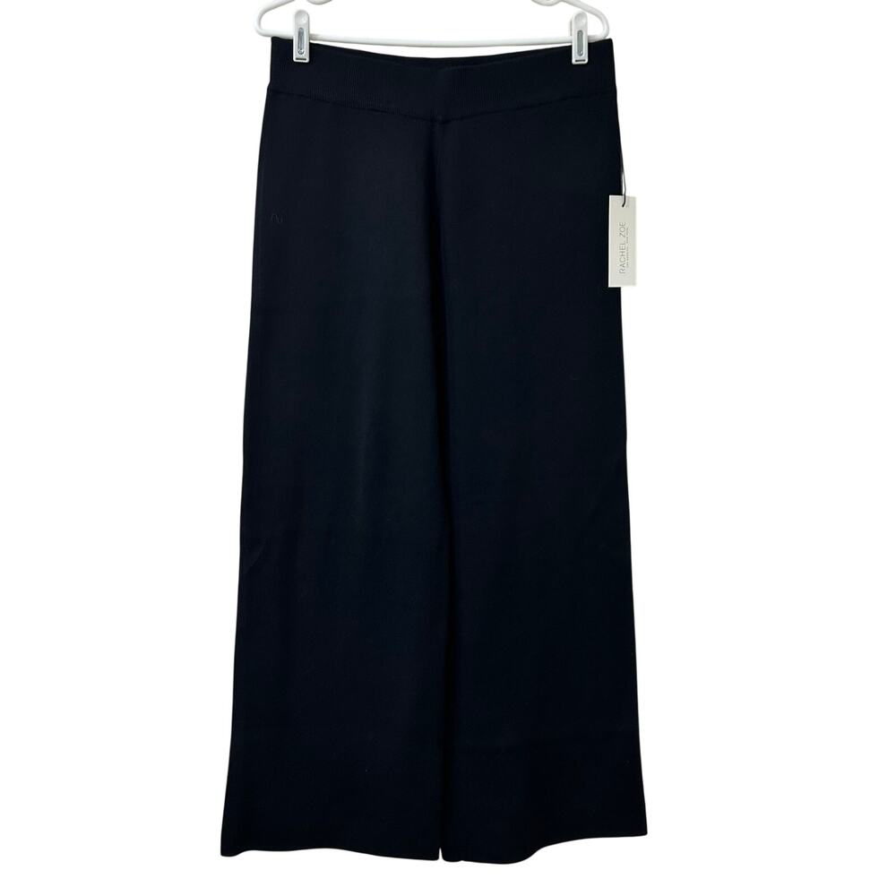 Rachel Zoe NWT Womens Sz Large Black Wool Blend Knit Wide Leg Pants Minimalist